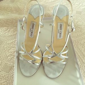 Jimmy Choo Silver strap heels wedding shoes sz 39